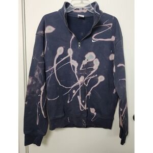 Nike 1/4 Zip Small Blue Faded Customized Bleach Pullover Sweatshirt Thrashed Sm‎